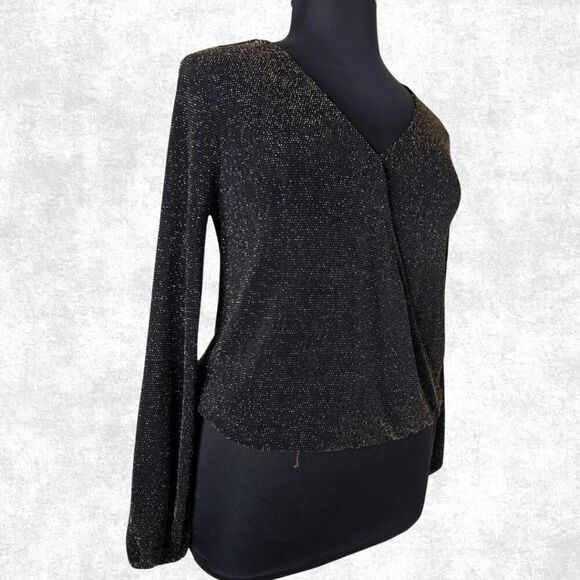 IF BY SEA Black & Gold Glitter Surplice Blouse – Size L (NWT) - Picture 3 of 8